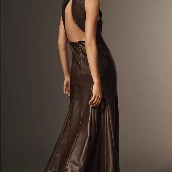 Pilcro Anthropologie Studded Brown Leather Dress - Picture 3 of 3
